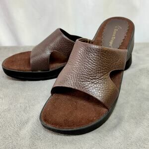 Bare Traps Sandals Women 7M Brown Tan Leather Optimum Slides Open Toe Slip On